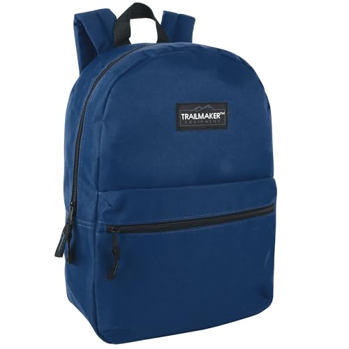 Trail maker Classic 17 inch Backpacks with Adjustable Padded Straps | School Backpacks for Girls, Boys (Navy) - color: Navy