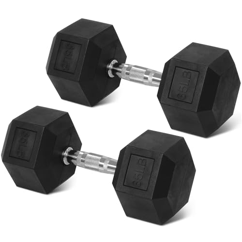 BalanceFrom Rubber Encased Exercise & Fitness Hex Dumbbell, Hand Weights with Anti-Slip Metal Handle for Home Gym, Multiple Sizes - style: 45LBS Pair
