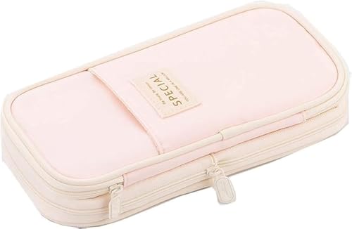 Arnuixty Large Storage Pencil Case Pen Bag with Zipper Big Capacity Pouch Organizer for Office Travel Holder Box - color: Peach