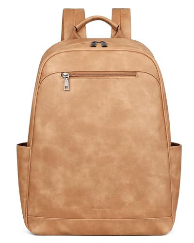 MASINTOR 15.6 inch Leather Laptop Backpack Purse for Women, Designer Travel and Work Bag with Laptop Compartment Retro Camel - color: Retro Camel