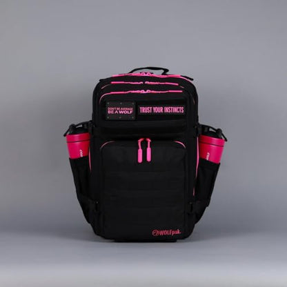 WOLFpak 45L Athletic Gym Backpack (Neon Pink) Durable 1000D Waterproof Oxford Material with MOLLE Webbing, Laptop Pocket & Dual Cup Holders, Durable Fitness/Travel/Military Daypack - color: Neon Pink