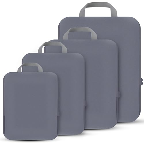 PANDA JOYS 4 Set Compression Packing Cubes Travel - Travel Accessories Expandable Packing Organizers for Carry On - Essentials Luggage Bags - Dark Grey - color: Dark Grey