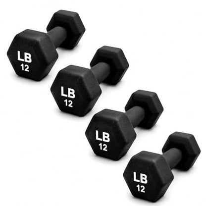 Neoprene Hexagon Dumbbells with Cast Ergo Handle (1 to 15lbs Pack of 1, 2, 4) | Durable Anti-Slip Exercise & Fitness Strength Training Free Weights for Home Gym | Black | For Men & Women - color: Black-12Lb pack of 4
