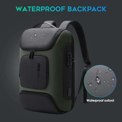 BANGE Business Backpack with USB Charging Port, Anti Theft Laptop Backpacks Fit for 15.6 INCH,Men Travel Backpack with Water Bottle Holder for Men and Women - color: Green