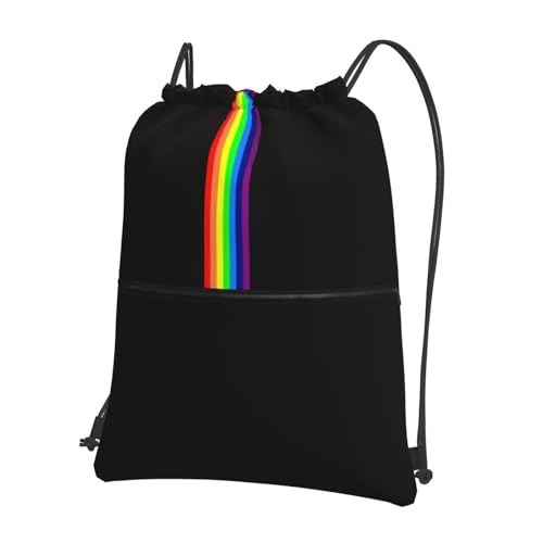 JOOCAR Rainbow Drawstring Bag LGBT Pride Gay Black Backpack Draw String Bags Waterproof Lightweight Sports Beach Gym Sackpack Zipper Pocket for Men Women - color: B7