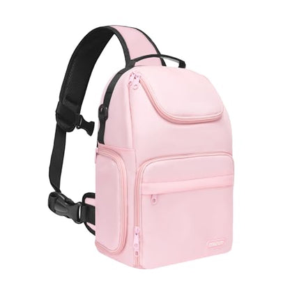 MOSISO Camera Sling Bag, DSLR/SLR/Mirrorless Camera Case Crossbody Photography Backpack with Tripod Holder&Removable Modular Inserts&PU Handle Compatible with Canon/Nikon/Sony, Pink - color: Pink