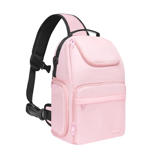 MOSISO Camera Sling Bag, DSLR/SLR/Mirrorless Camera Case Crossbody Photography Backpack with Tripod Holder&Removable Modular Inserts&PU Handle Compatible with Canon/Nikon/Sony, Pink - color: Pink