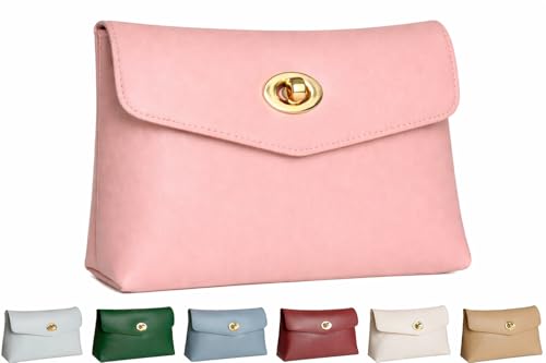 Cosmetic Bag Travel Makeup Pouch Travel Organizer, Zipper Pouch Bags for Women Vegan Leather (No Text, Blush Pink) - color: Blush Pink