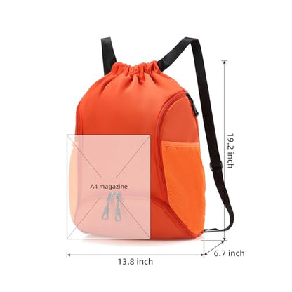 Valleycomfy Sports Gym Bag Drawstring Backpack with Shoes Basketball Bag and Two Water Bottle Holder,Orange - color: Orange