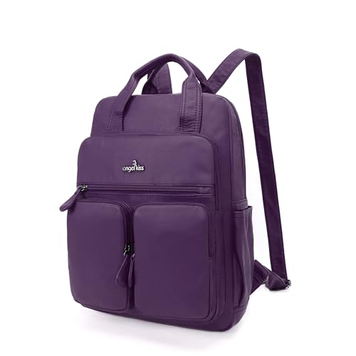 Angel Kiss Backpack Purse for Women Soft Washed Leather Multi Pocket Casual Travel Backpacks… - color: Purple
