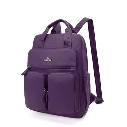 Angel Kiss Backpack Purse for Women Soft Washed Leather Multi Pocket Casual Travel Backpacks… - color: Purple