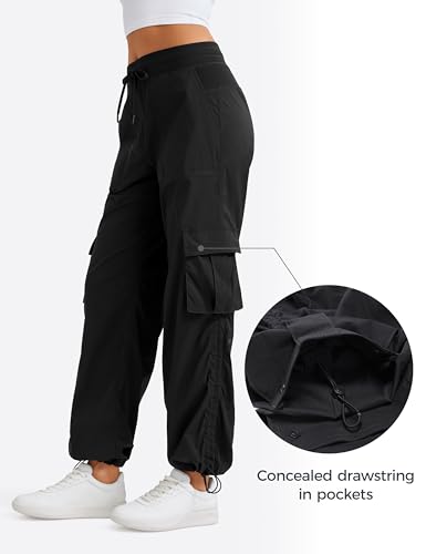 CRZ YOGA Lightweight Cargo Casual Pants for Women 30" - Ruched Straight Leg Travel Athletic Hiking Joggers - color: Black, size: Small