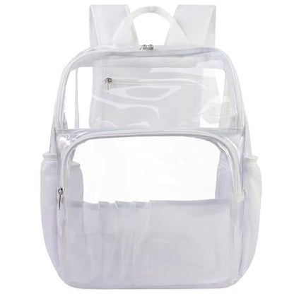Clear Backpacks for School,18'' Large Clear Backpack Heavy Duty Clear Backpack See Through Backpack Clear Bookbag for Student,School,Work,Travel,White - color: White