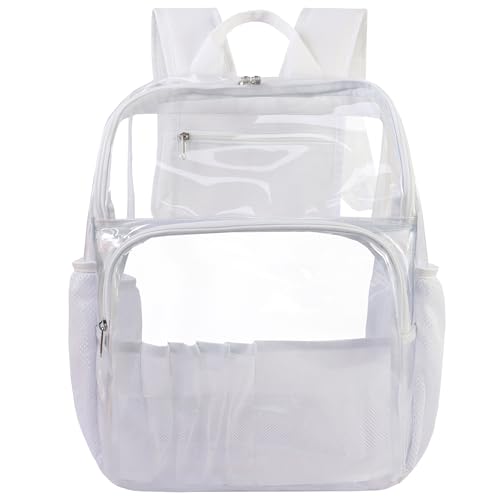 Clear Backpacks for School,18'' Large Clear Backpack Heavy Duty Clear Backpack See Through Backpack Clear Bookbag for Student,School,Work,Travel,White - color: White