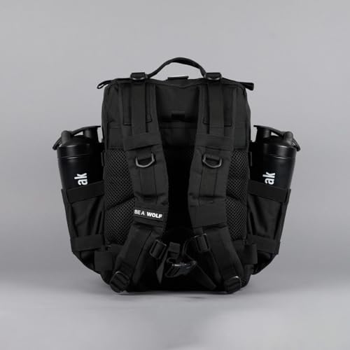 WOLFpak 25L Tactical Gym Backpack (Alpha Black) Durable 1000D Waterproof Oxford Material with MOLLE Webbing, Laptop Pocket & Dual Cup Holders - color: Alpha Black