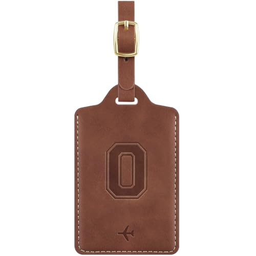 Luggage Tags for Suitcase Embossed Personalized Initial Letter O Travel Tags with 3 Replaceable Name Cards Leather Privacy Bag Tags Travel Essentials Backpack Tags for Women and Men, Brown O - color: Brown, size: O