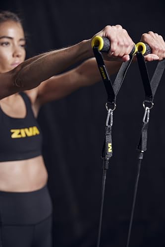 ZIVA Performance Power Resistance Band Set - Multiple TPR Exercise Bands (10, 15, 20, 33 lb) for Resistance Training with Ankle Straps, Door Anchor System - Portable Home Gym Accessories