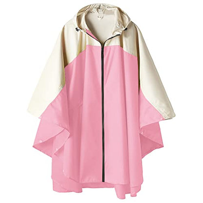 SaphiRose Unisex Rain Poncho Waterproof Raincoat Hooded for Adults Women with Pockets - color: A-pink-white