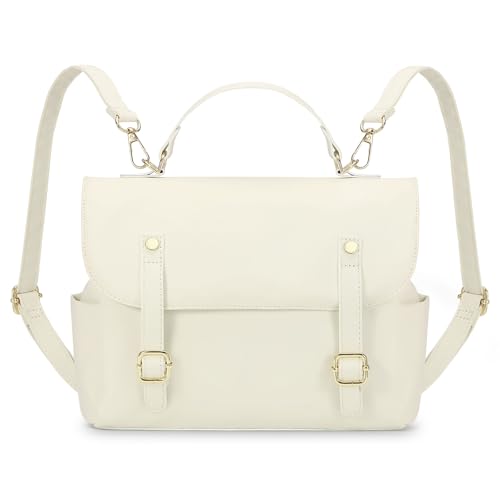 Mini Backpack Purse for Women, Small Fashion Backpack Vintage PU Leather Shoulder Bag Casual Travel Collage, White - color: Beige