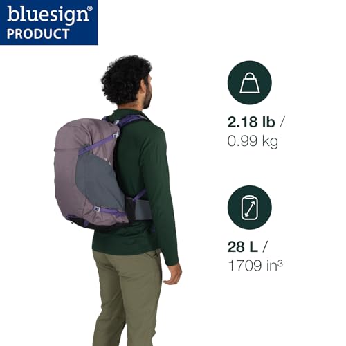 Osprey Hikelite 28L Durable Hiking Backpack - Travel Daypack with Rain Cover for Men and Women, Graphite Purple - color: Graphite Purple, style: 28l