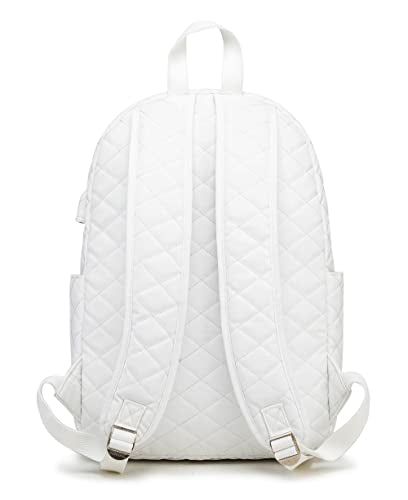 Kinmac Laptop Backpack with Massage Cushion Straps and USB Charging Port for Laptop Up to 15.6 Inch Men Women Travel Outdoor Backpack (White) - color: White Embroider