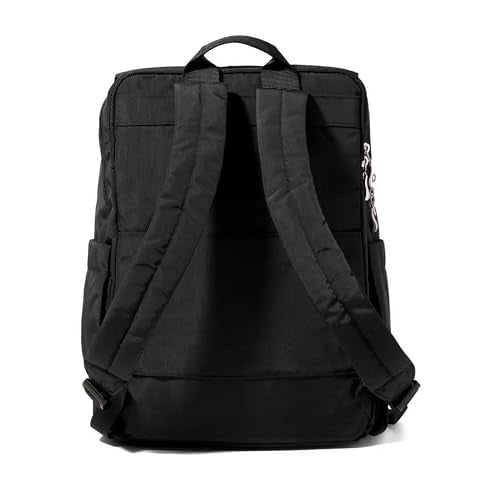 Baggallini Flap Laptop Backpack - 15"x11" Lightweight Work Travel Bag w/Luggage Sleeve & RFID - color: Black