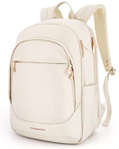 LIGHT FLIGHT Travel Laptop Backpack Women, 17.3 Inch, Beige | USB Charging Hole, Water Resistant, College Bookbag, Computer Backpack for Work - color: Beige, size: 17.3 Inch without Wheels