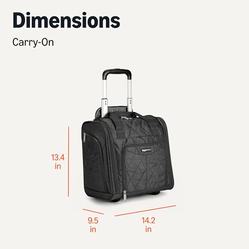 Amazon Basics Underseat Carry-On Luggage with Wheels, 14" Rolling Travel Bag with Compartments and Handle, Airline Compliant, Front Pocket, Black Quilted - color: Black Quilted