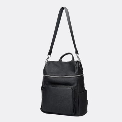 Anti-Theft Backpack Purse for Women, Convertible 3-in-1 Vegan Leather Backpack with Hidden Zipper, Adjustable Shoulder & Crossbody Bag for Travel and Daily Commute - color: B Black