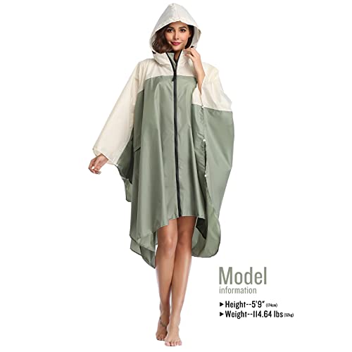 SaphiRose Unisex Rain Poncho Waterproof Raincoat Hooded for Adults Women with Pockets - color: A-light Green-white