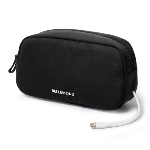 BELLEMOND Tech Organizer Pouch for Travel | Electronics Organizer Case for Cables, Chargers & Accessories | Hidden AirTag Pocket, Cable Pass-Through & Waterproof Base | Sumi Black - color: Sumi Black