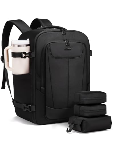 LOVEVOOK Travel Backpack for Men Women, 40L Carry on Backpack Flight Approved with 3 Packing Cubes, Extra Large Personal Item Bag Fits 17.3 inch Laptop for Airplanes, Water Resistant Daypack, Black - color: Black, size: 40L-4pcs