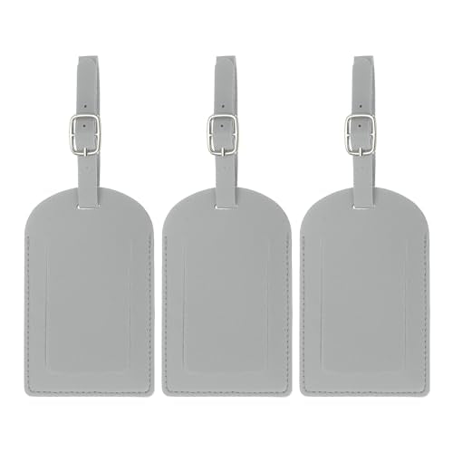 PATIKIL Luggage Tags for Suitcases, 3 Pack Premium PU Leather Baggage Tags Privacy Protection Luggage Identifier Travel Bag Labels, Gray - color: Gray