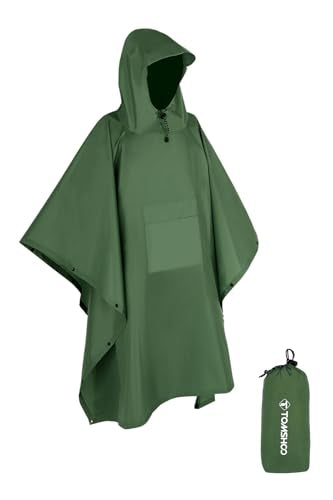 TOMSHOO Multifunctional Raincoat with Hood Hiking Cycling Rain Cover Lightweight Poncho Rain Coat Outdoor Camping Tent Mat - color: Green