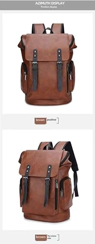 PU Leather Casual Backpack 15.6 Inches Travel College Work Business Laptop Backpack Multi-Pocket Schoolbag (Brown2) - color: Brown2