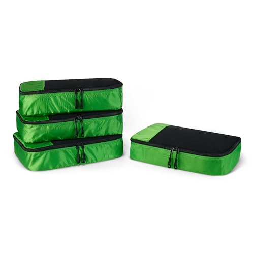 Amazon Essentials 4-Piece Packing Cubes Travel Accessories Set, Luggage Organizer, Suitcase Organizer with Double Zipper, Mesh Top, Space-Saving, Polyester, Green (Previously Amazon Basics) - color: Green, size: 4 x Medium