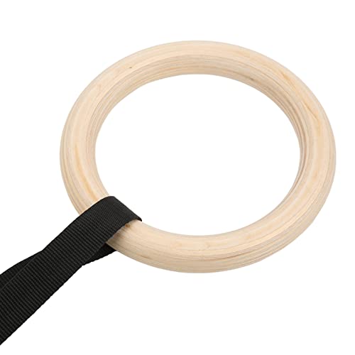 Wooden Gymnastic Rings with Adjustable Buckle Straps, Pull Up Exercise Rings, 330lbs Capacity Full Body Workout Training Rings for Home Gym, Office or Outdoor Use
