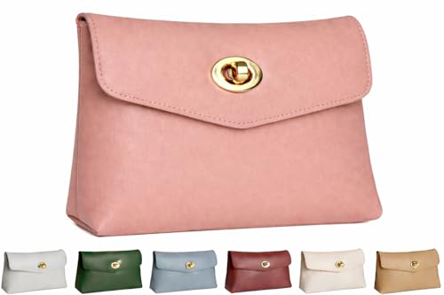 Cosmetic Bag Travel Makeup Pouch Travel Organizer, Zipper Pouch Bags for Women Vegan Leather (No Text, Blush Pink) - color: Blush Pink