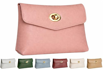 Cosmetic Bag Travel Makeup Pouch Travel Organizer, Zipper Pouch Bags for Women Vegan Leather (No Text, Blush Pink) - color: Blush Pink