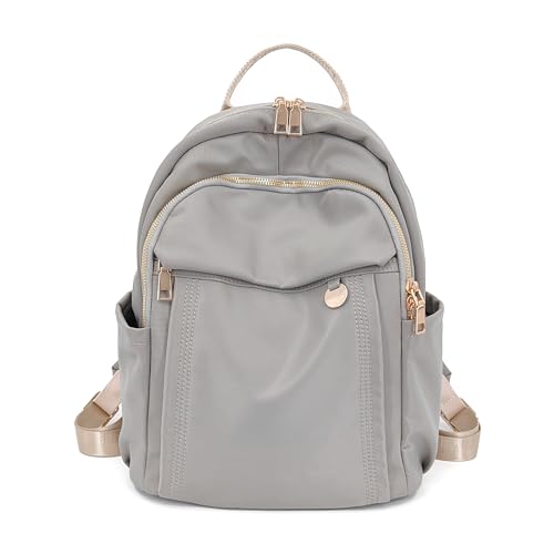 M-ioi-M Compact Small Fashion Backpack Purse for Women,Chic Mini Daypack with Gold-Tone Hardware,Casual Minimalist Lightweight Water-Resistant Nylon Bag for Petite Women & Daily Essentials(Gray Beige) - color: Gray Beige
