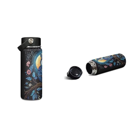 ZOUTAIRONG Blue Owl Print Backpack for School Mini Thermos School Bags for Girls Boys 7-10/10-12/12-16, Fashion Casual Backpack with Side Pockets - color: Blue Owl