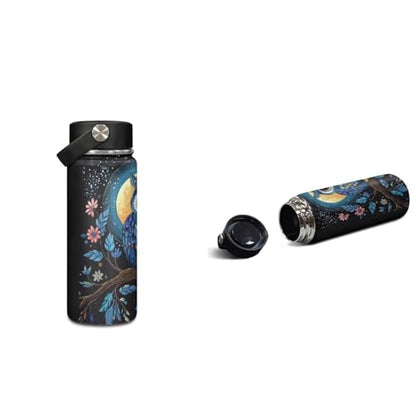 ZOUTAIRONG Blue Owl Print Backpack for School Mini Thermos School Bags for Girls Boys 7-10/10-12/12-16, Fashion Casual Backpack with Side Pockets - color: Blue Owl