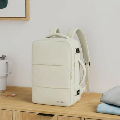 Taygeer Travel Backpack for Women, Carry On Backpack with Shoe Pouch, TSA 15.6" Laptop Back Pack Flight Approved, College Gym Bag Casual Daypack for Weekender Business Hiking,Beige | TSA 15.6" Laptop Back Pack Flight Approved, College Gym Bag Casual Daypa
