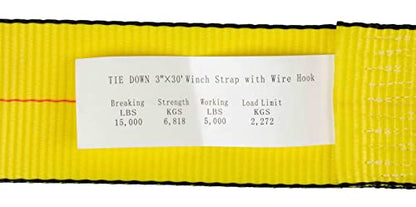 Mytee Products (4 Pack) 3" x 30' Winch Straps w/Wire Hook, WLL 5000 Flatbed Tie Down Strap - color: 4 - Pack, size: 3" x 30'