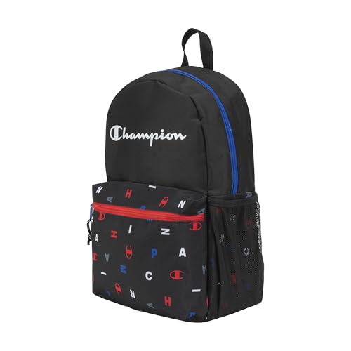 Champion Kids' Merit Backpack with Padded Straps, Water Bottle Pocket and Laptop Compartment for Daily Use, Black Combo, One Size - color: Black Combo