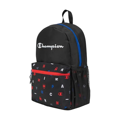 Champion Kids' Merit Backpack with Padded Straps, Water Bottle Pocket and Laptop Compartment for Daily Use, Black Combo, One Size - color: Black Combo