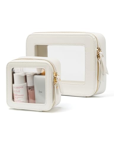Popvibe Clear Makeup Case Toiletry Bag Travel Clear Cosmetic Bag with Zipper, Make Up Bag Organizer Traveling TSA Approved Transparent Makeup Bag Car for Essentials, Mini & Medium, White - color: White, style: Mini & Medium
