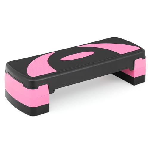 MADOG Aerobics Stepper Platform with 4/6/8 inch Height Stackable Risers - color: Black/Pink, size: 31-Inch