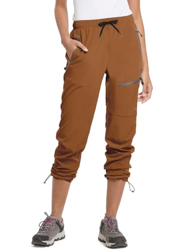 baleaf Women's Hiking Pants Quick Dry Lightweight Water Resistant Elastic Waist Cargo Pants for All Seasons - color: 29''-caramel, size: X-Small