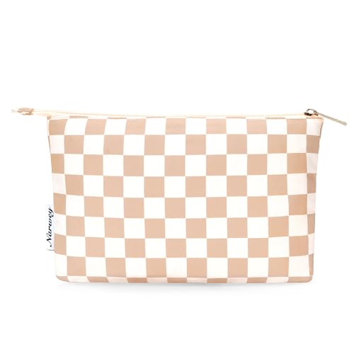 Narwey Small Checkered Makeup Bag for Purse Small Cosmetic Bag Women Travel Makeup Pouch Zipper Pouch (Light Checkerboard) - color: AB-Light Checkerboard)